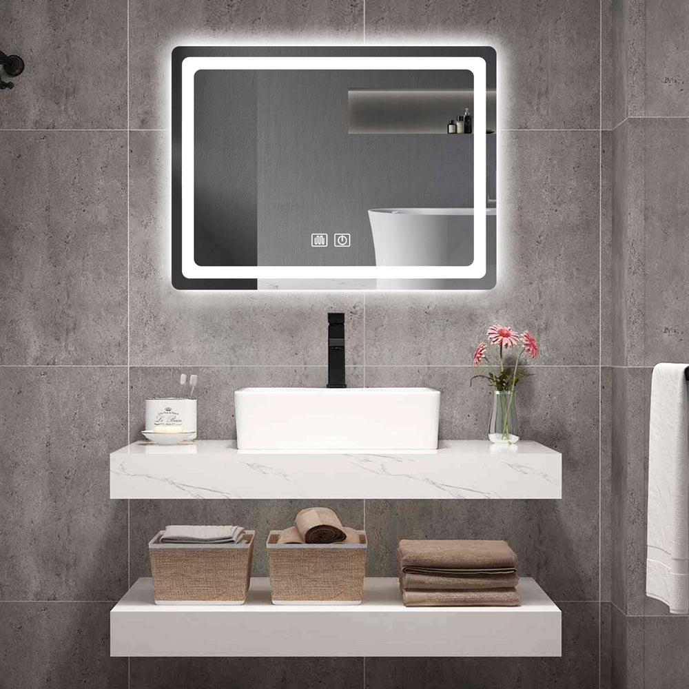 Melamine cabinet 31in. H LED Single Bathroom Vanity Mirror in Polished Crystal Bathroom Vanity LED Mirror for Bathroom Wall Smart Lighted Vanity Mirrors