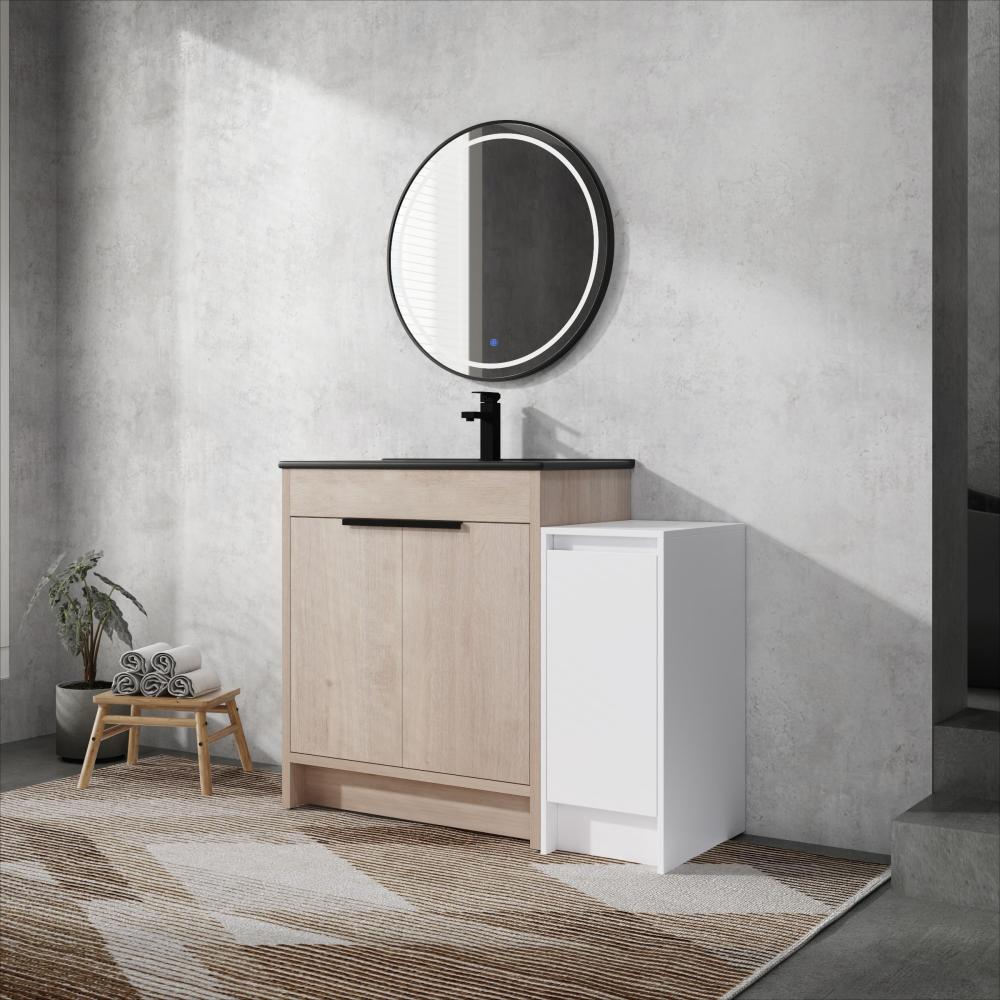 Melamine cabinet 30 Inch Freestanding Bathroom Vanity with White Ceramic Sink & 2 Soft-Close Cabinet Doors (BVB02430PLO-BL9075B)=W999S00063
