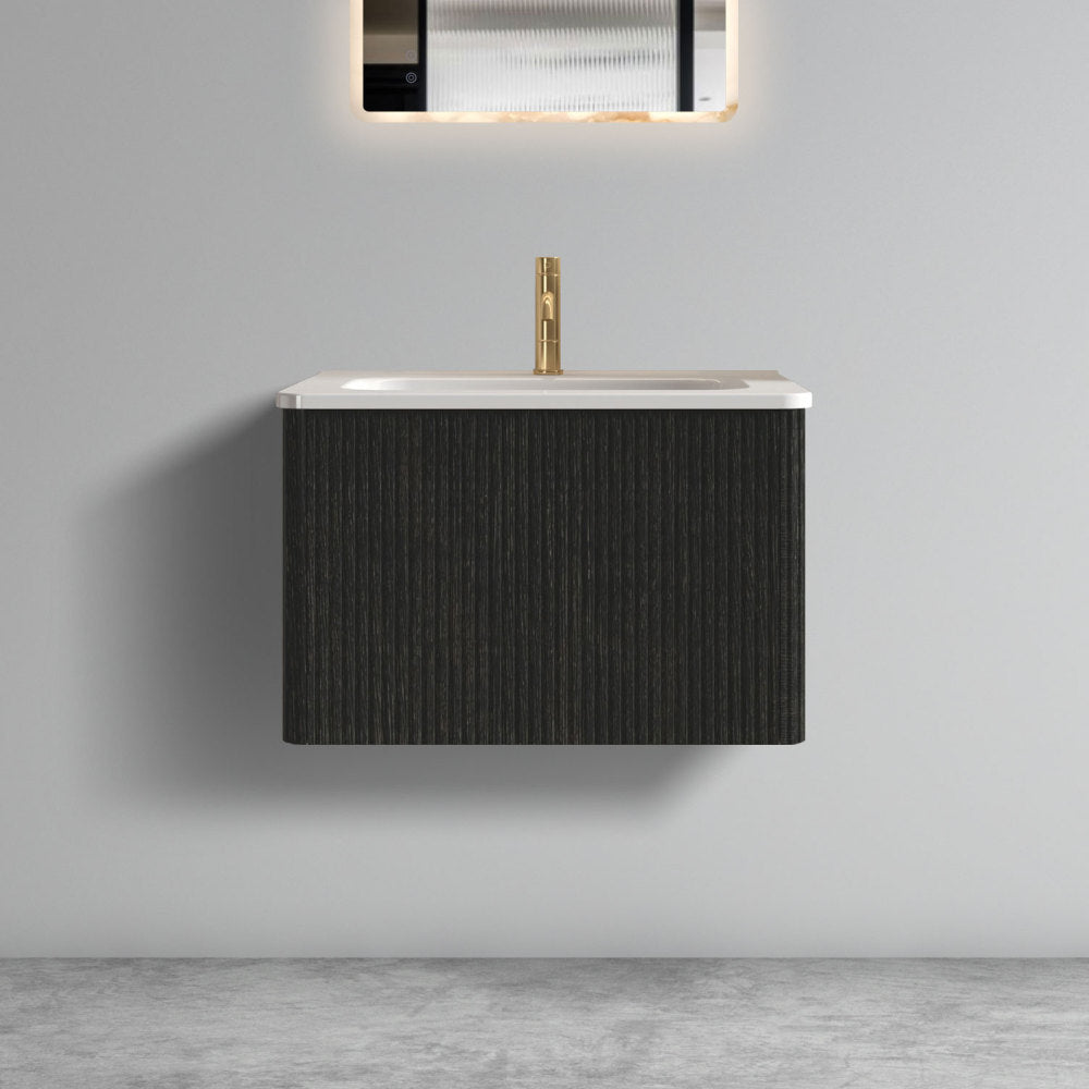 U047-Etna30W-305 Etna 30" Striped Walnut Bathroom Vanity with White Ceramic Sink, Wall Mounted Floating Bathroom Vanity for Modern Bathroom, Pre-assembled