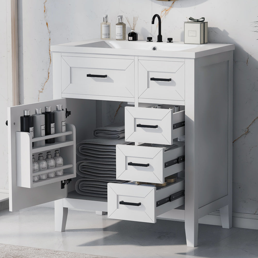 30" Bathroom Vanity without Sink, Cabinet Base Only, Bathroom Cabinet with Drawers, Solid Frame and MDF Board, White