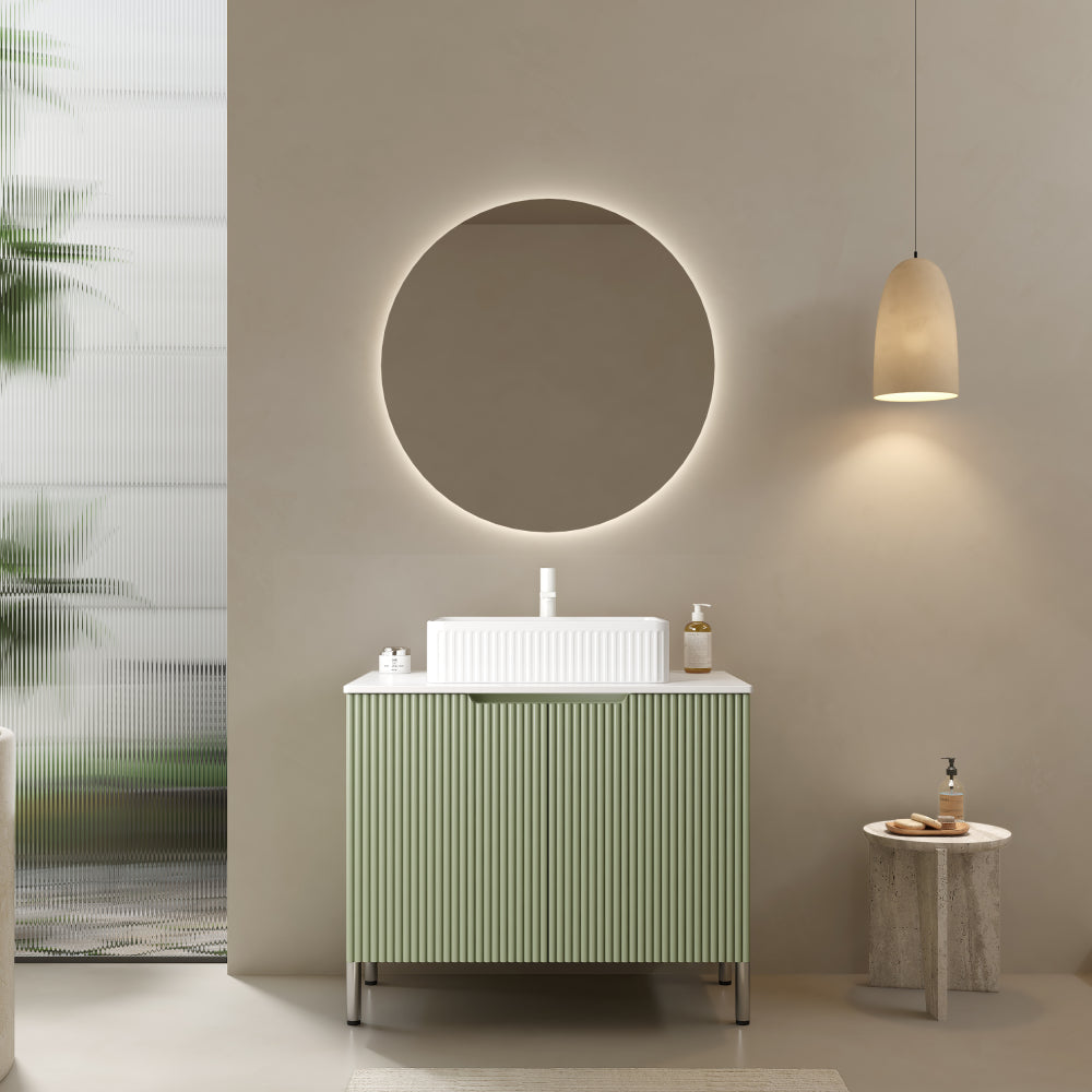 TURIO 30" Bathroom Vanity with Sink, Freestanding Bathroom Storage Cabinet with 2 Doors, White Ceramic Basin and Carrara White Counter Top, White Color