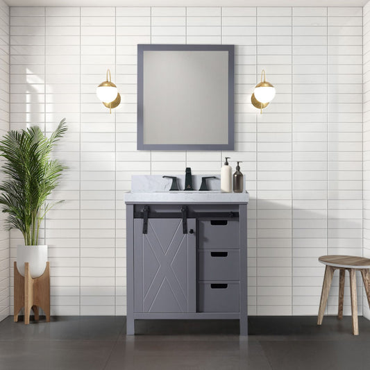 Dark Grey Bath Vanity 30 in. W x 22 in. D, Carrara Marble Countertop, Faucet Set and 28 in. Mirror