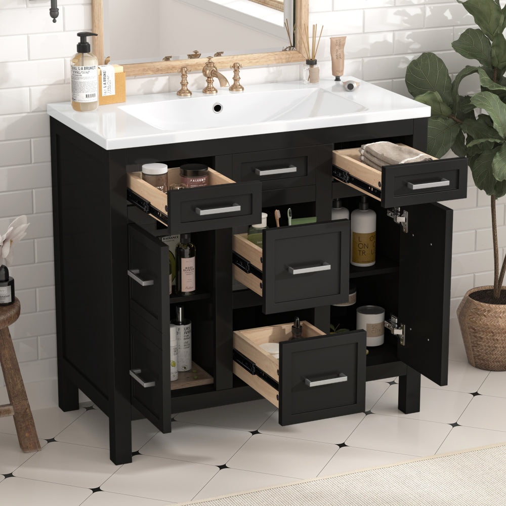 [Cabinet Only] 36" White Bathroom Vanity(Sink not included)