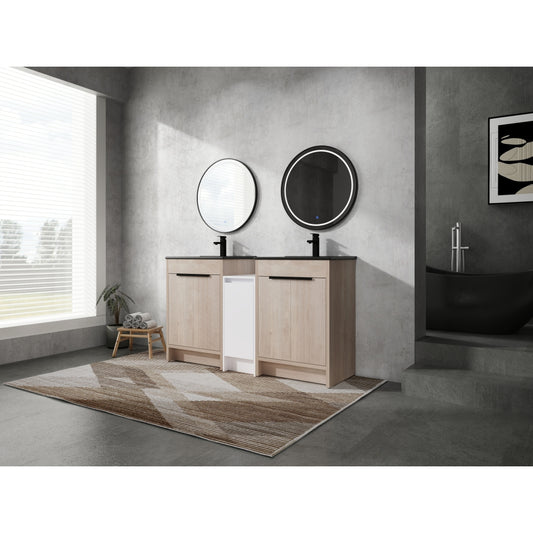 60 Inch Freestanding Bathroom Vanity with Black Ceramic Sink and Storage Cabinets, Soft Closing Door, 02424*2+0312 Combination Cabinet, KD-Package