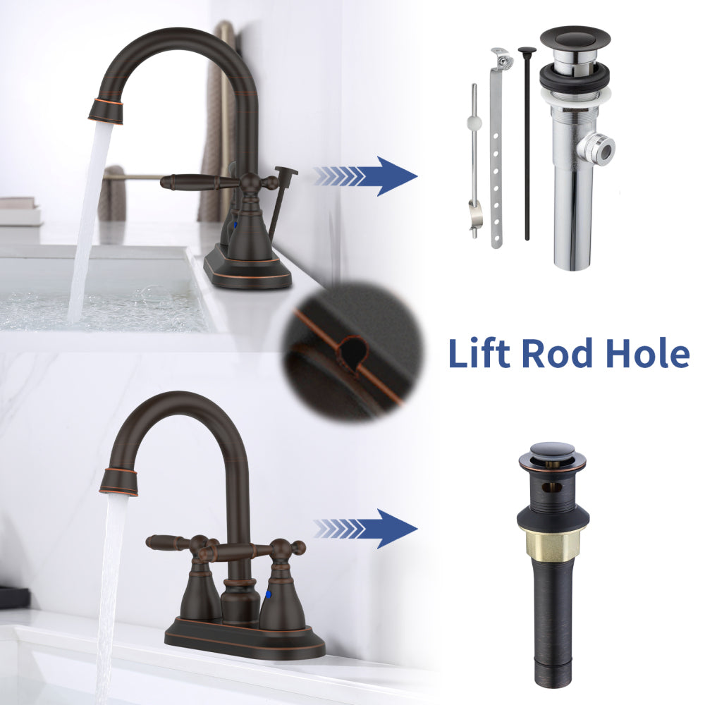 Bathroom Faucet Oil Rubbed Bronze 360 Degree High Arc Swivel Spout 4 Inches Centerset Vanity Faucet Modern Bathroom Faucets 3 Holes Lavatory Faucet NOT INCULED Drain