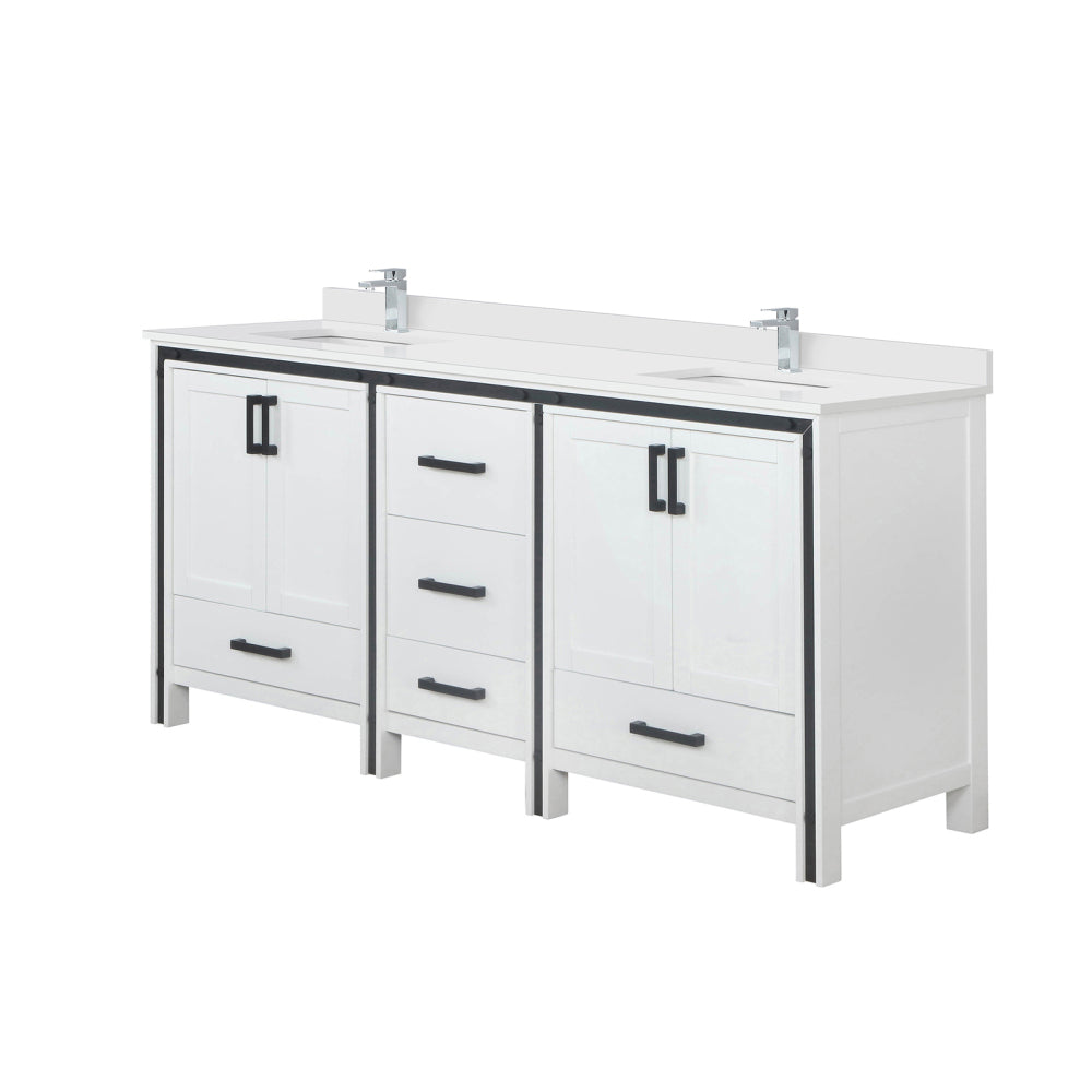 White Double Bath Vanity 72 in. W x 22 in. D, Cultured Marble Top and Faucet Set