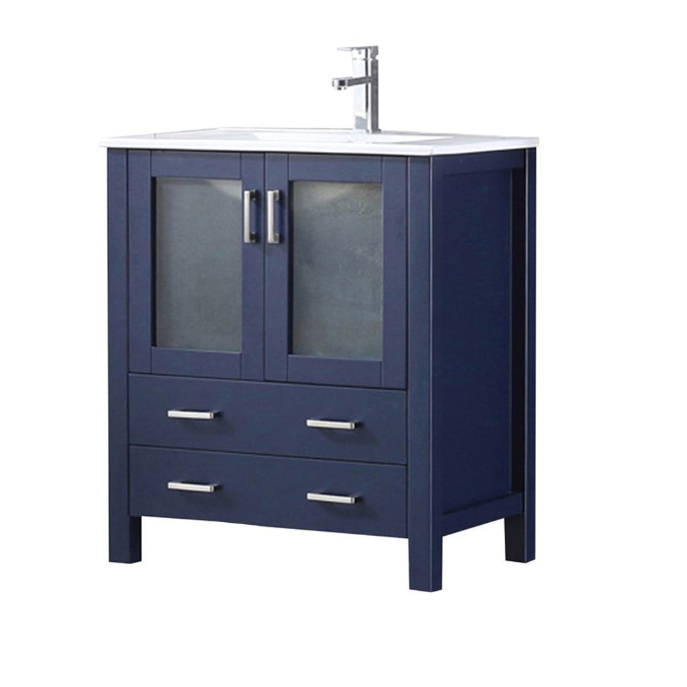 Navy Blue Bath Vanity 30 in. W x 18.25 in. D, White Ceramic Top, and Faucet Set