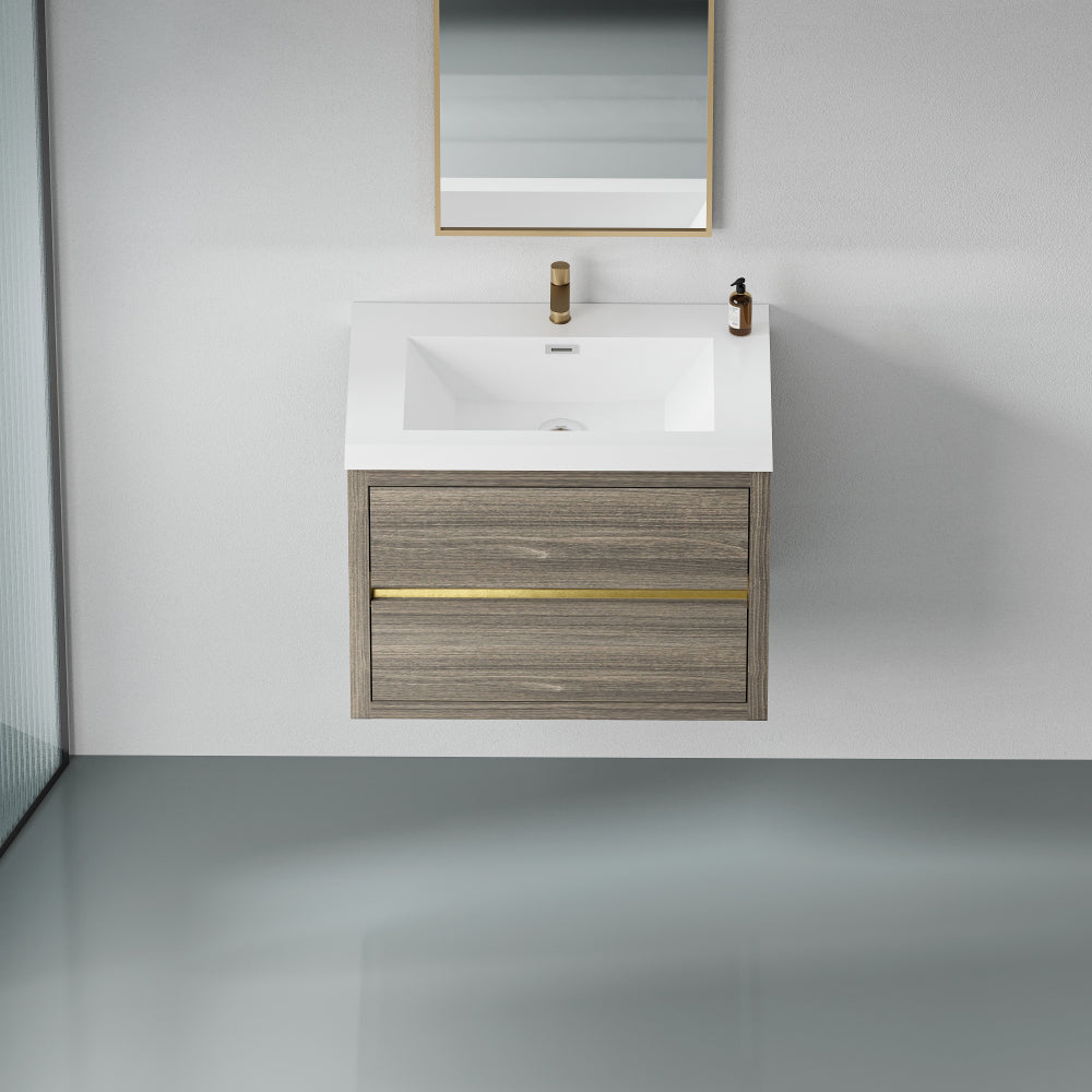 30" Wall-Mounted Bathroom Vanity with Sink, Floating Bathroom Storage Cabinet with Stone Resin Countertop and Soft Close Drawers, Ash Grey 24V15-30AG