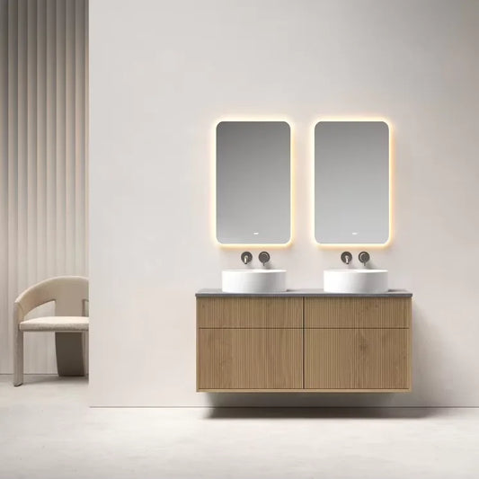 Modern Wall-mounted Family Solid Wood Bathroom Cabinet Set Sells Luxury Double Sink Storage Vanity With Smart Mirror