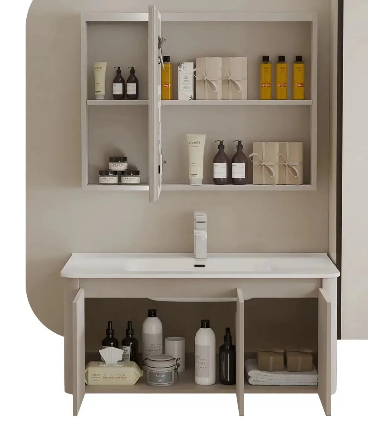High Quality Wholesale Price Light Emitting Diode Mirror Bathroom Vanity Modern American Single Sink Washbasin Bathroom Cabinet