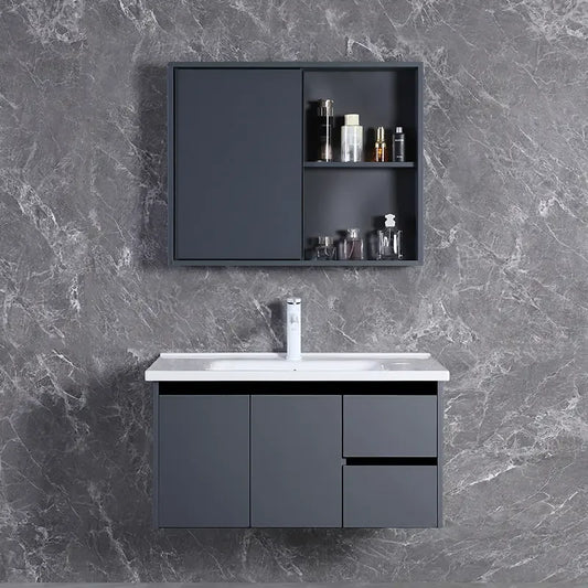 aluminum Wholesale Gray Wall Mounted Bathroom Vanity Cabinet with Sink Bathroom Vanity Set with Light Emitting Diode Bathroom Furniture