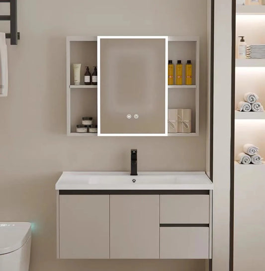 New aluminum Cream Style French PVC Bathroom Vanity Dressing Ceramic One Basin Bathroom Cabinet Washbasin Cosmetic Cabinet Combination