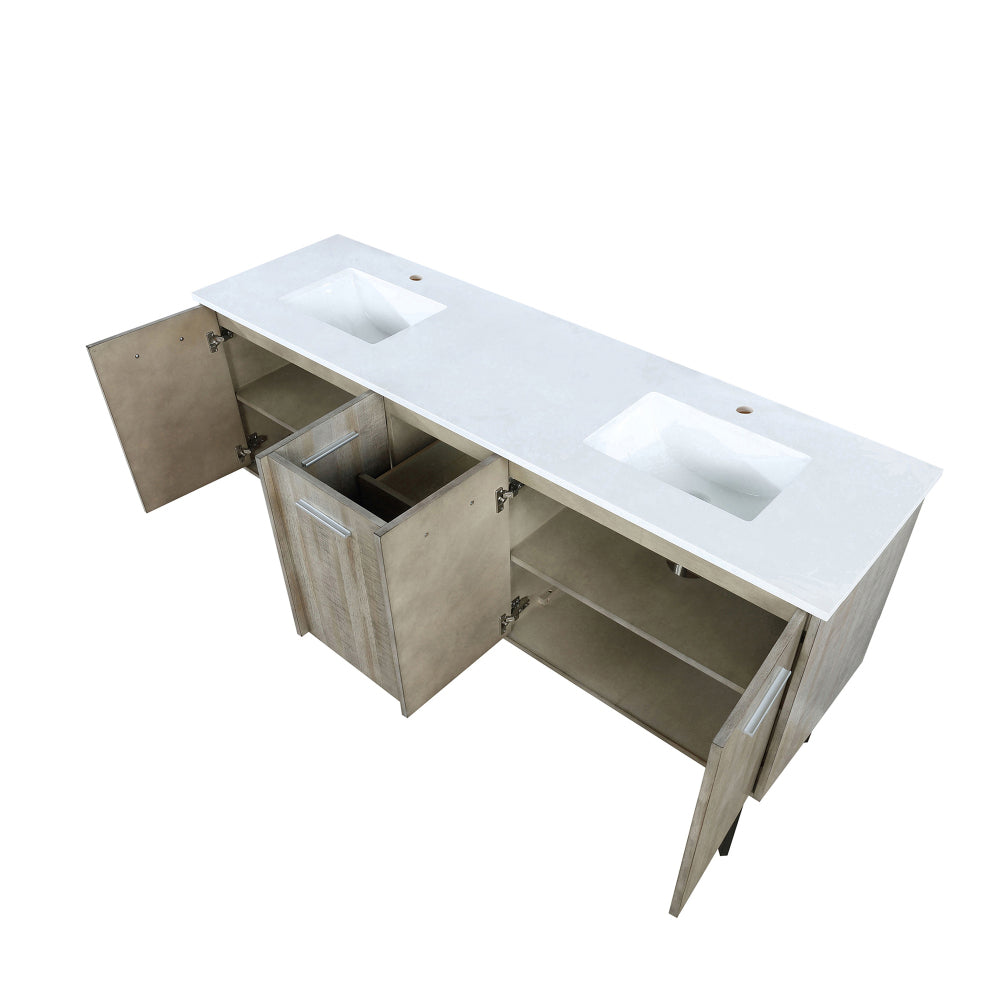 Melamine cabinet Rustic Acacia Double Bath Vanity 72 in. W x 20 in. D, with White Quartz Top