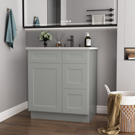 30 in. W x 21 in. D x 34.5 in. H in Shaker Grey Plywood Ready to Assemble Floor Vanity Sink Base with Right Door