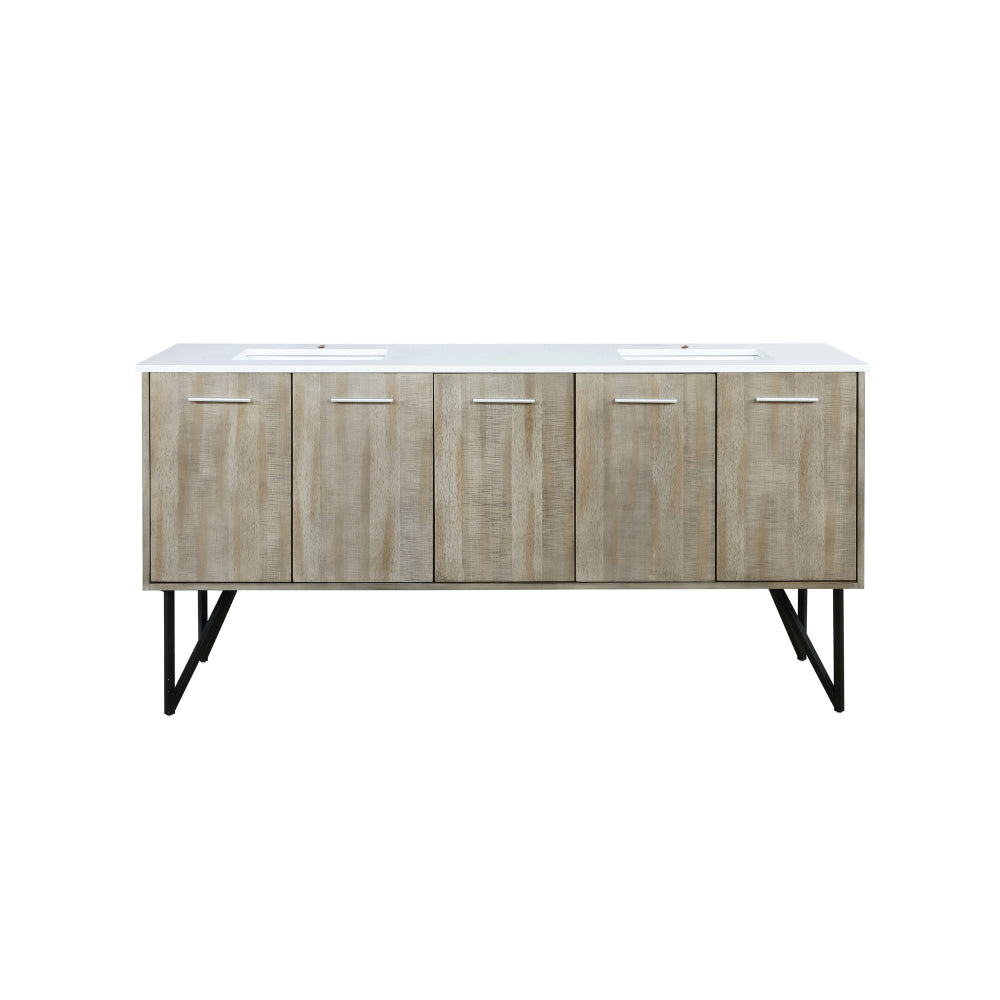 Melamine cabinet Rustic Acacia Double Bath Vanity 72 in. W x 20 in. D, with White Quartz Top