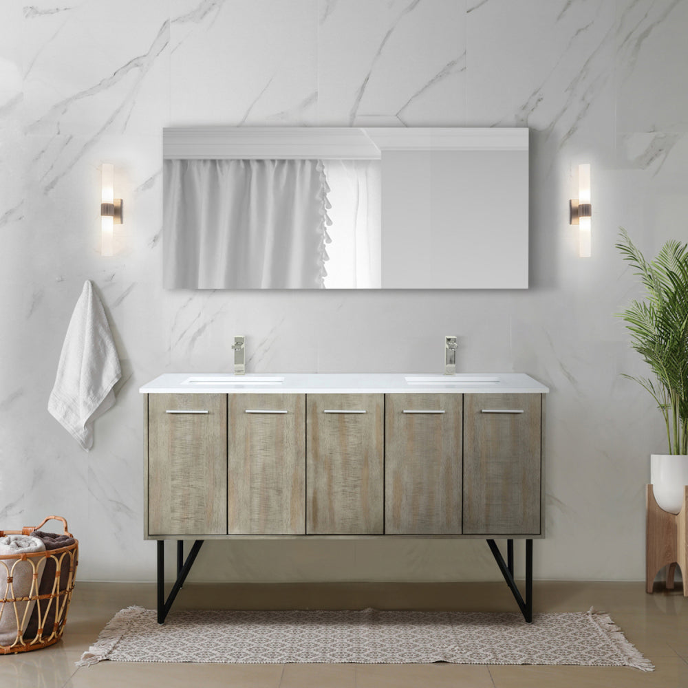 Melamine cabinet Rustic Acacia Double Bath Vanity 72 in. W x 20 in. D, with White Quartz Top