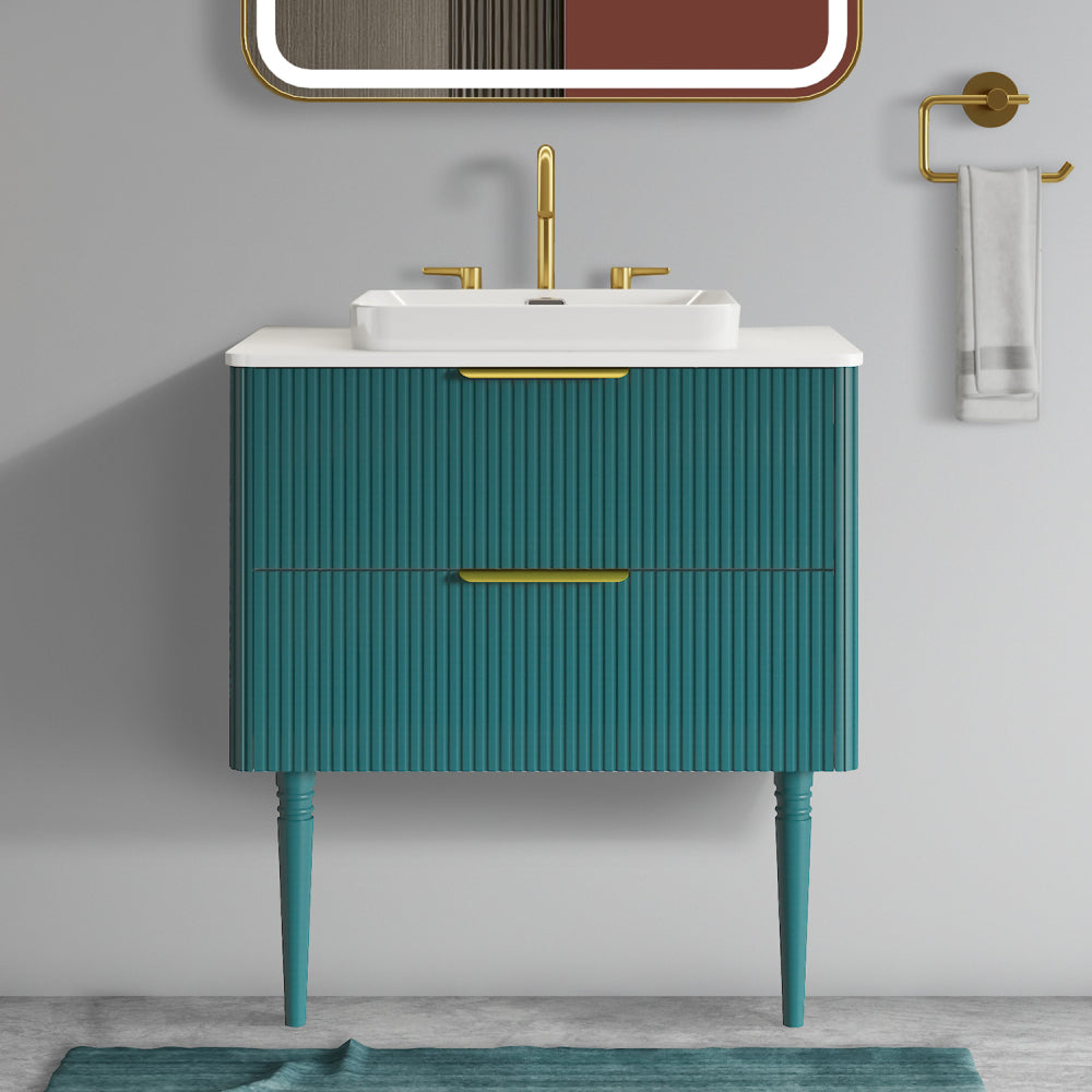 Elena 30" Striped Black Oak Bathroom Vanity with Ceramic Sink, Freestanding Bathroom Vanity for Modern Bathroom, Pre-assembled
