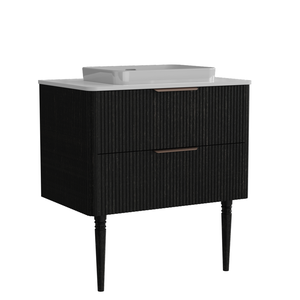 Elena 30" Striped Black Oak Bathroom Vanity with Ceramic Sink, Freestanding Bathroom Vanity for Modern Bathroom, Pre-assembled