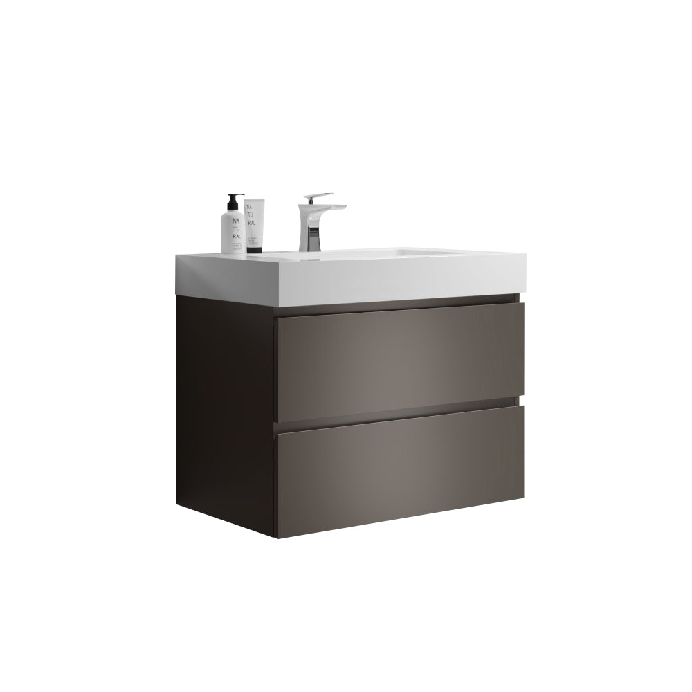 Alice 30" Gray Bathroom Vanity with Sink, Large Storage Wall Mounted Floating Bathroom Vanity for Modern Bathroom, One-Piece White Sink Basin without Drain and Faucet, Pre-assembled