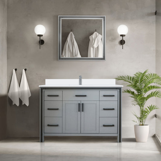 Dark Grey Bath Vanity 48 in. W x 22 in. D, White Quartz Top and Faucet Set