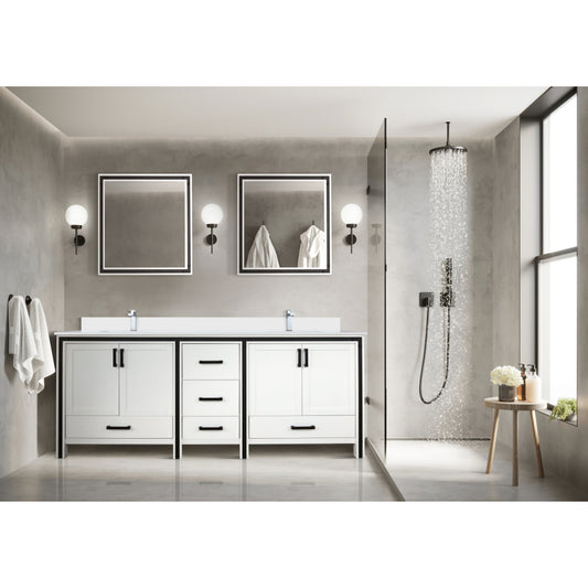 White Double Bath Vanity 84 in. W x 22 in. D, White Quartz Top and Faucet Set