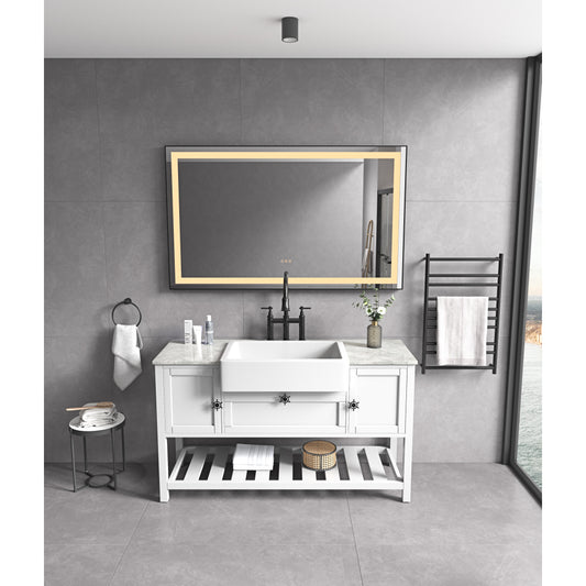 72 x 36 Inch LED Bathroom Mirror with Aluminum Frame, Wall Mounted Vanity Mirror, Anti-Fog, Memory, 3 Colors, Stepless Dimmable