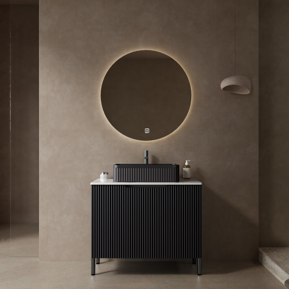 TURIO 30" Bathroom Vanity with Sink, Freestanding Bathroom Storage Cabinet with 2 Doors, White Ceramic Basin and Carrara White Counter Top, White Color