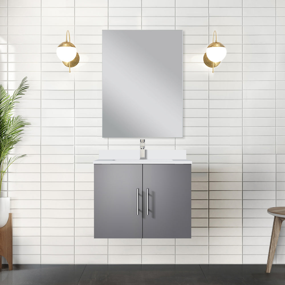 Glossy White Single Bath Vanity 24 in. W x 22 in. D, Cultured Marble Countertop, 18 in. Mirror and Faucet Set