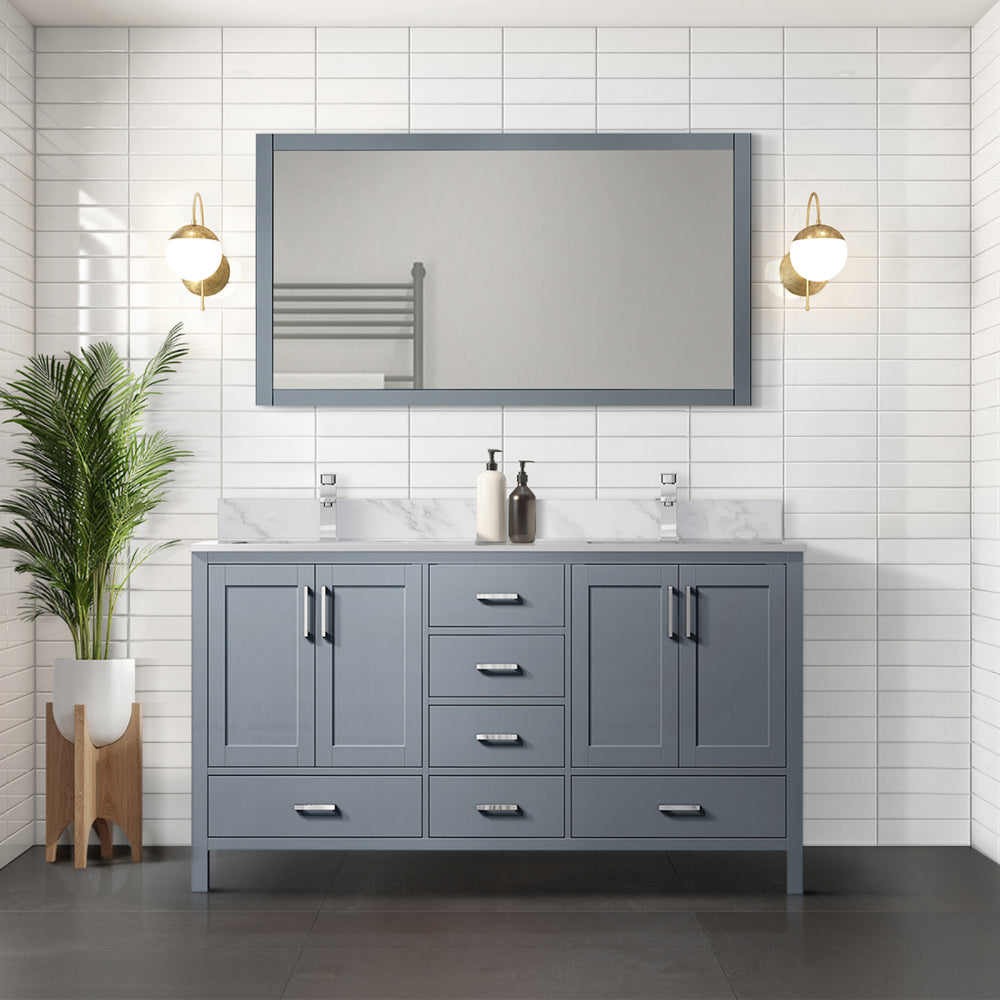 Dark Grey Double Bath Vanity 72 in. W x 22 in. D, Carrara Marble Top, and Faucet Set