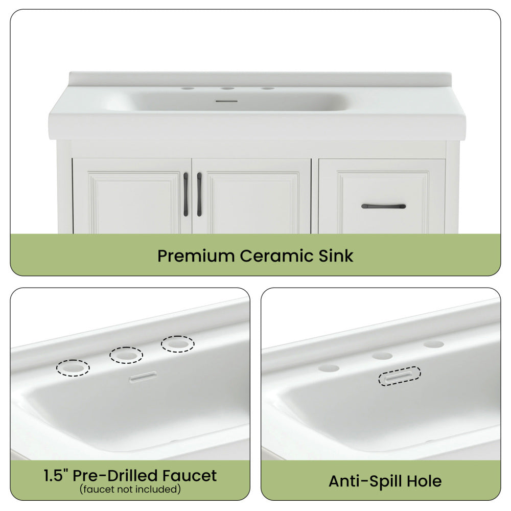 36'' Bathroom Vanities with Single Sink, Modern Under mount Bathroom Sink Cabinet with 2 Closing Doors & 4 Drawers. White, 35.8''W x 19.7''D x 35.4''H.