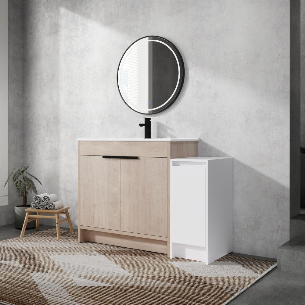 Melamine cabinet 30 Inch Freestanding Bathroom Vanity with White Ceramic Sink & 2 Soft-Close Cabinet Doors (BVB02430PLO-BL9075B)=W999S00063