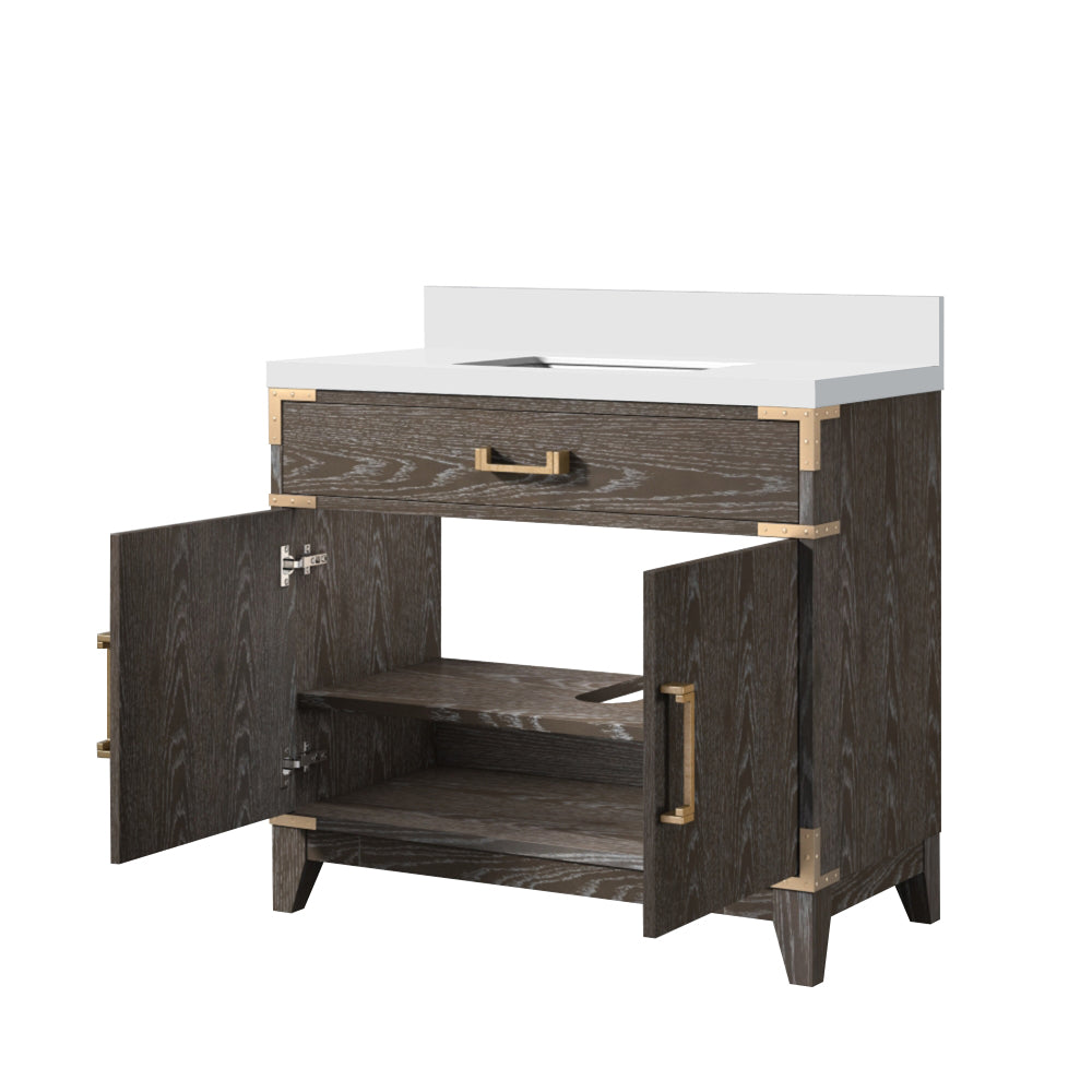 Brown Oak Single Bath Vanity 36 in. W x 22 in. D, with Cultured Marble Top