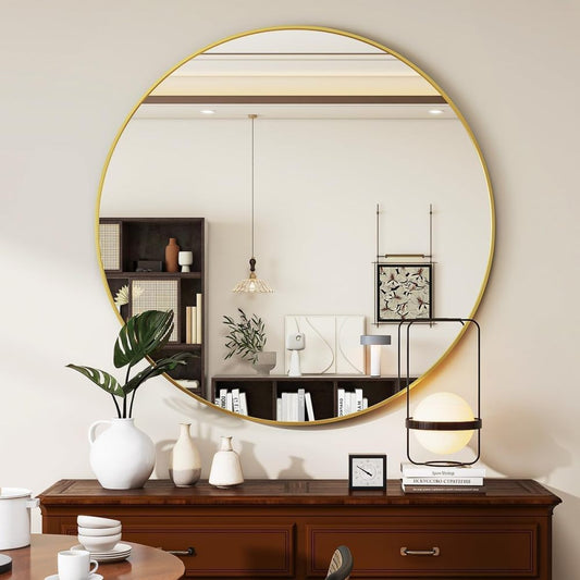 Gold 20 Inch Circle Mirror, Wall Mounted Mirror, Bathroom Mirrors for Over Sink, Circle Framed Mirrors for Bathroom, Living Room, Bedroom, Vanity, Entryway, Hallway