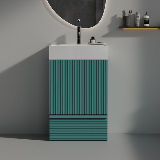Gada 20" Striped Aquamarine Bathroom Vanity with Ceramic Sink, Freestanding Bathroom Cabinet for Modern Bathroom, KD