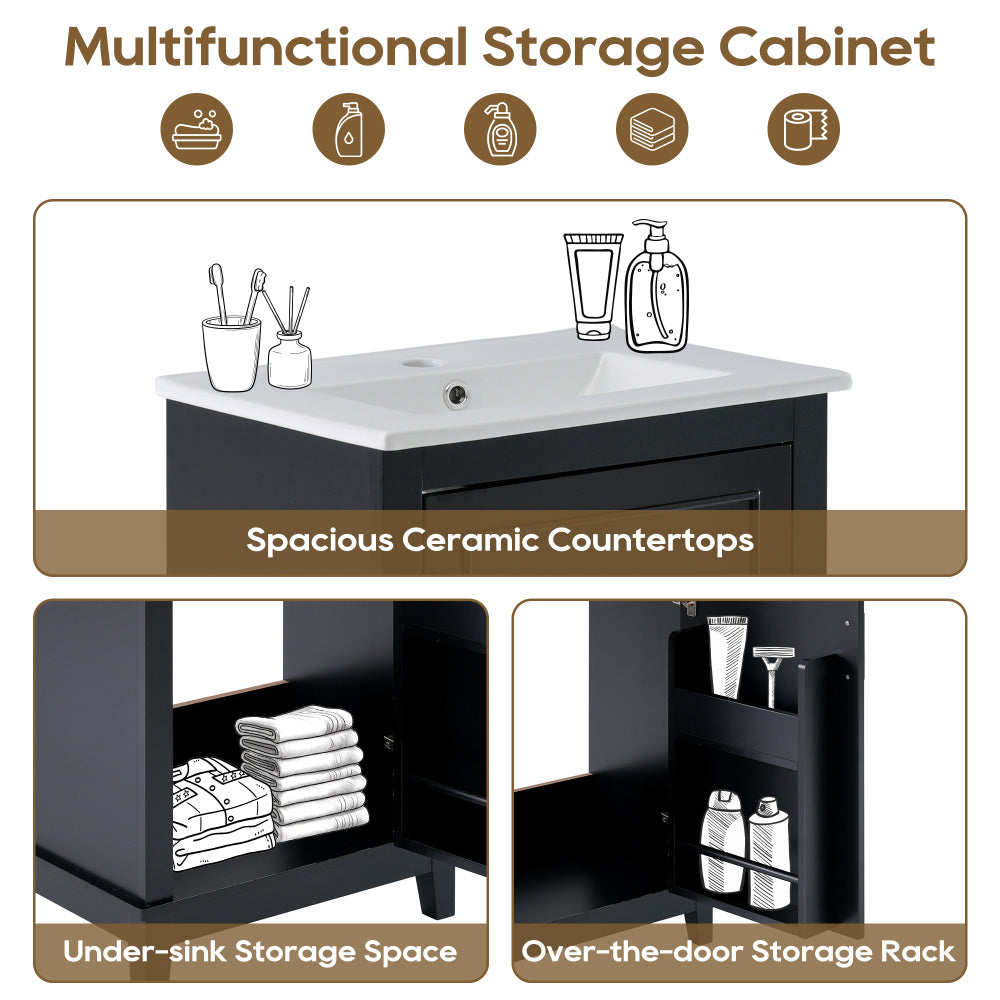 [Viedo] 20 Inch Modern Small Bathroom Vanity Cabinet With Ceramic Basin- 20*14.5*33.3 Inches,Ample Storage,1 Soft Close Door