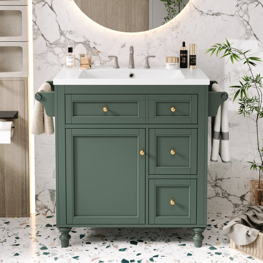 30'' Bathroom Vanity with Top Sink, Modern Bathroom Storage Cabinet with 2 Drawers and a Tip-out Drawer, Single Sink Bathroom Vanity (Same as SW000143AAF)
