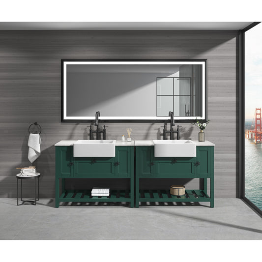 88 x 38 Inch LED Bathroom Mirror with Aluminum Frame, Wall Mounted Vanity Mirror, Anti-Fog, Memory, 3 Colors, Stepless Dimmable
