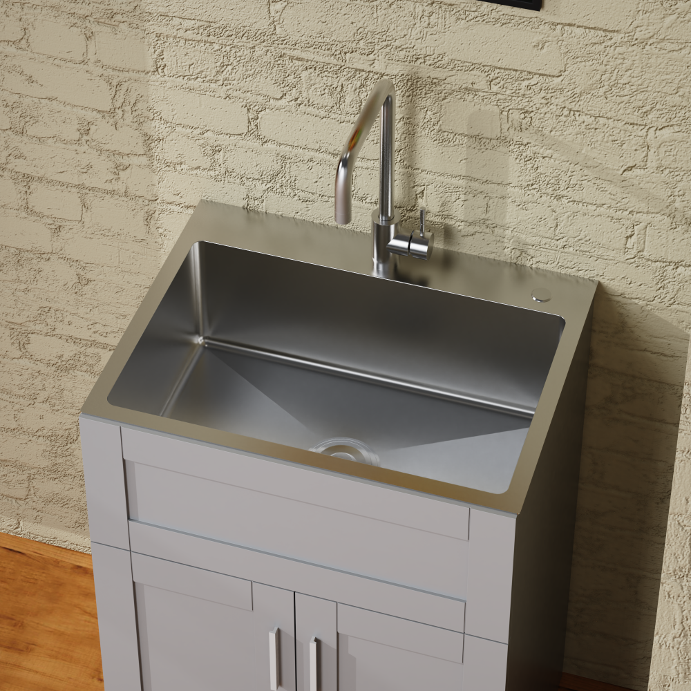 24" Bathroom Sink Vanity Laundry Utility Cabinet w/ Stainless Steel Sink Combo, Gray