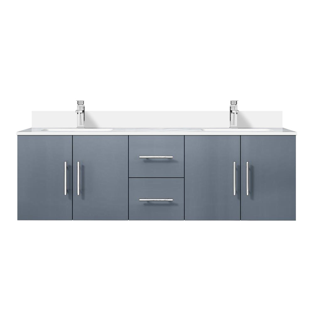 Dark Grey Double Bath Vanity 60 in. W x 22 in. D, White Quartz Top, and Faucet Set