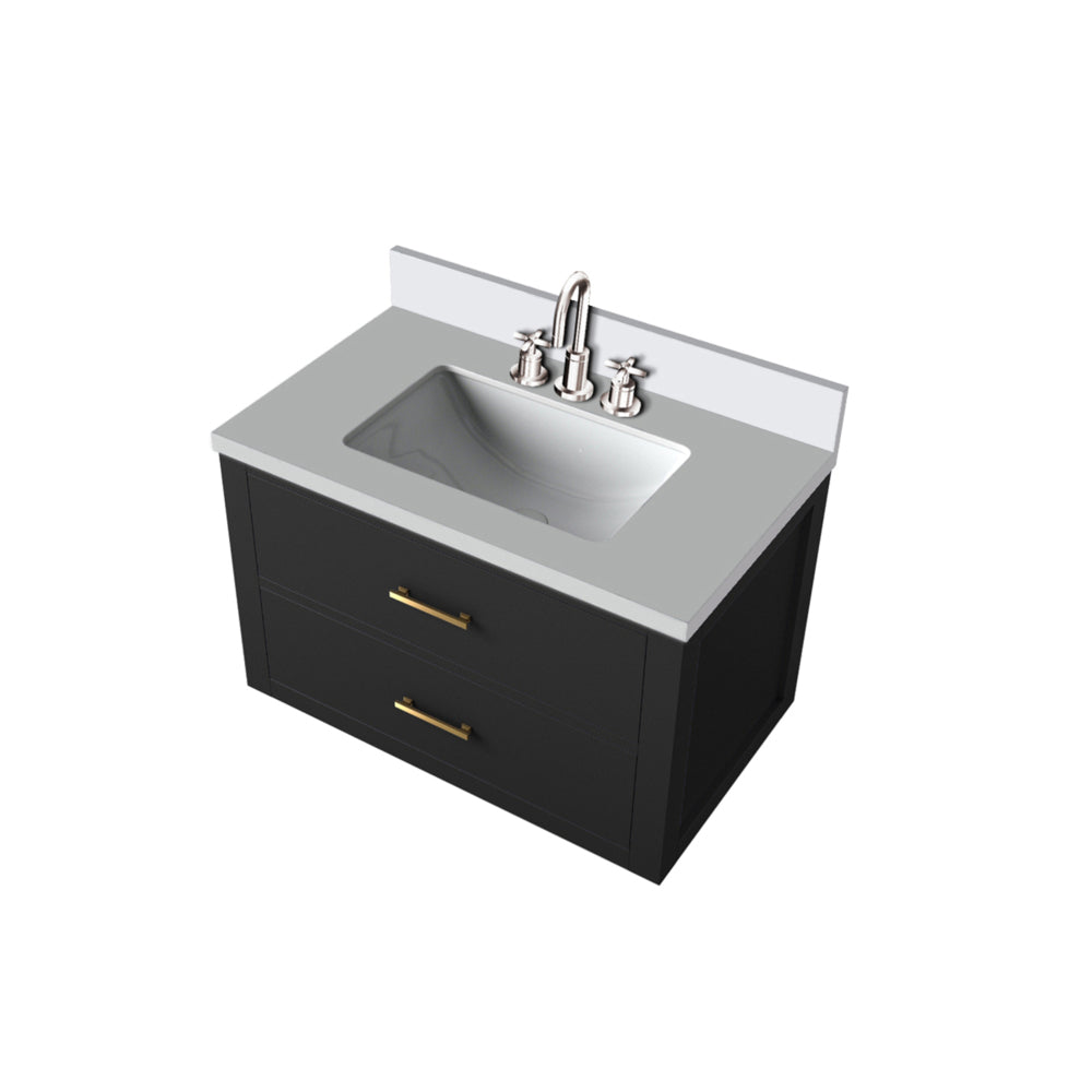 Black Single Bath Vanity 30 in. W x 22 in. D, White Quartz Top, and Faucet Set