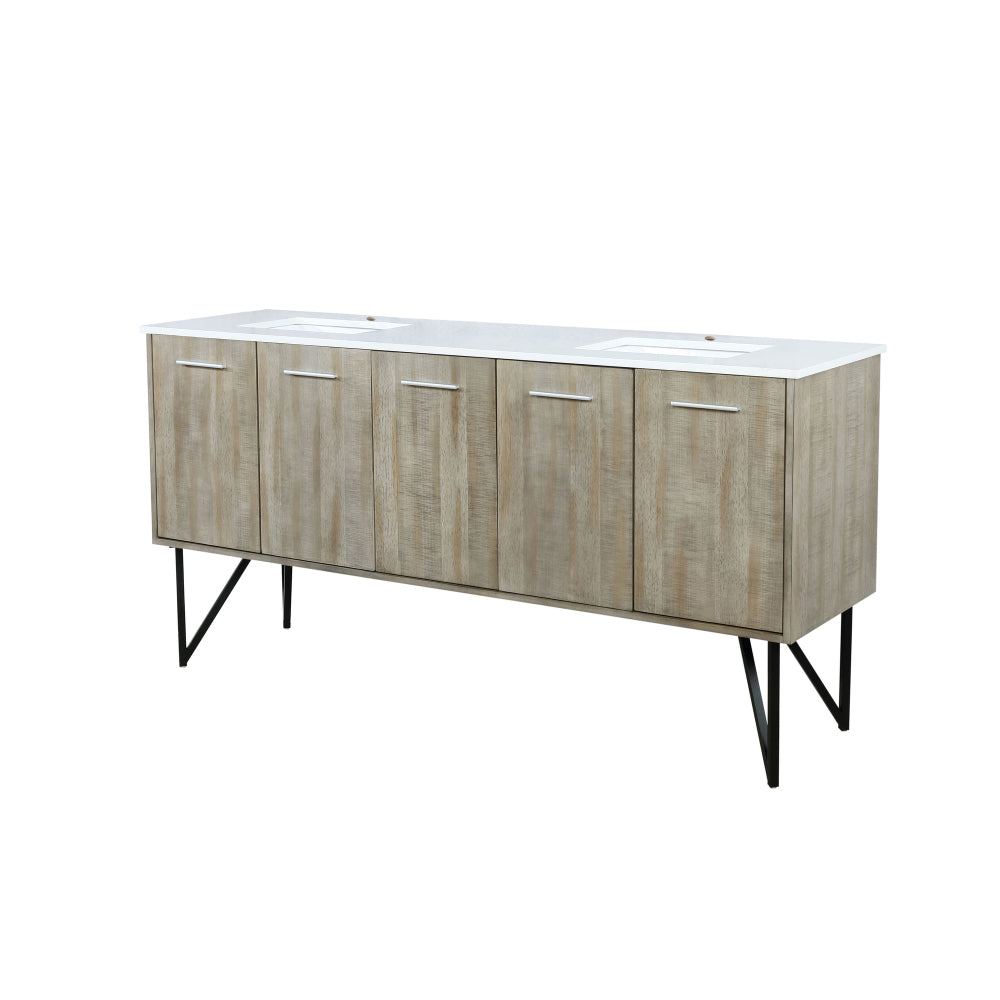 Melamine cabinet Rustic Acacia Double Bath Vanity 72 in. W x 20 in. D, with White Quartz Top