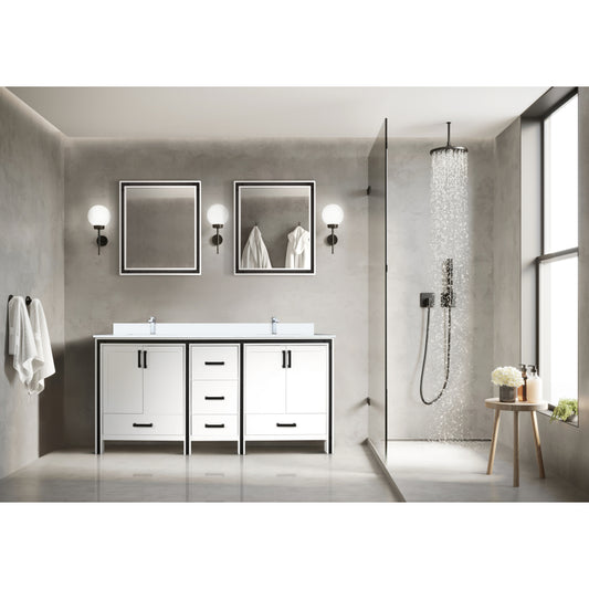 White Double Bath Vanity 72 in. W x 22 in. D, White Quartz Top and Faucet Set