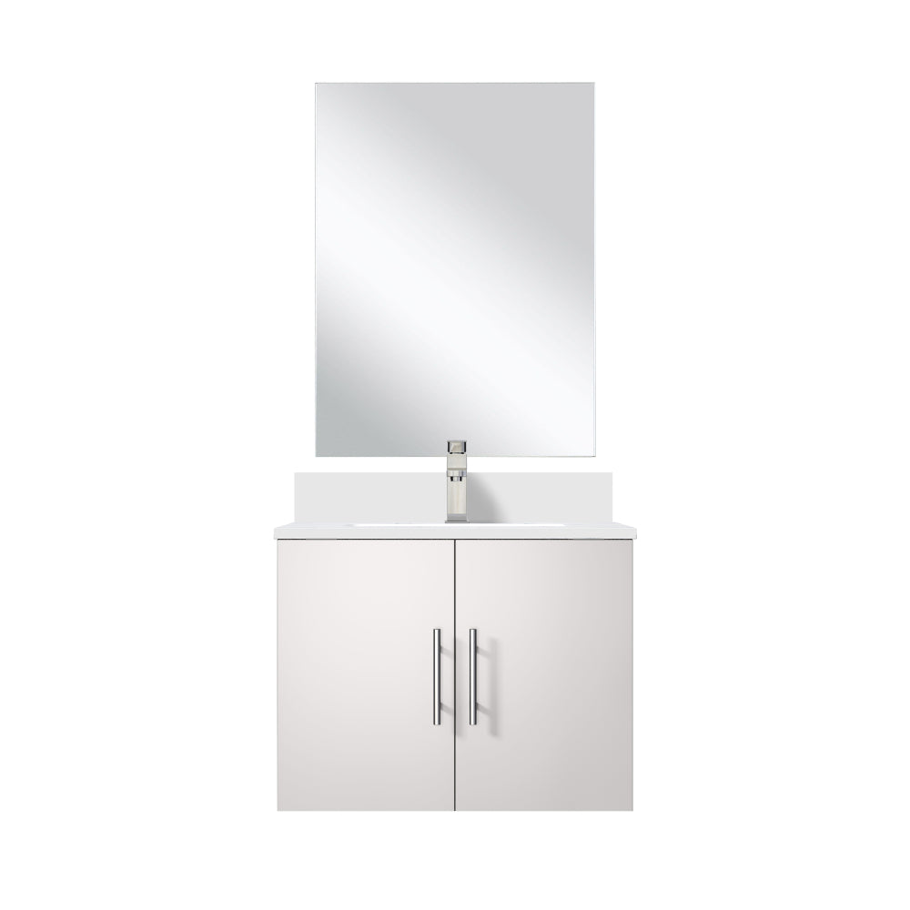 Glossy White Single Bath Vanity 24 in. W x 22 in. D, Cultured Marble Countertop, 18 in. Mirror and Faucet Set