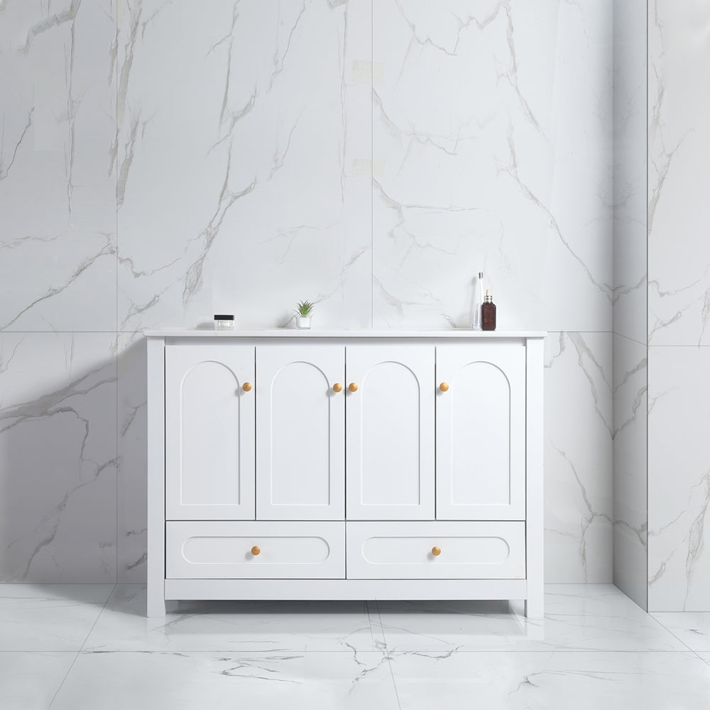 48" White Bathroom Vanity with Ceramic Sink Combo, Abundant Storage Cabinet -4 Soft close doors and 2 drawers