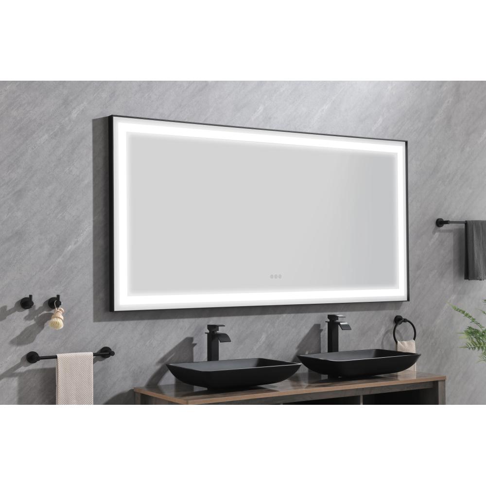 72 x 36 Inch LED Bathroom Mirror with Aluminum Frame, Wall Mounted Vanity Mirror, Anti-Fog, Memory, 3 Colors, Stepless Dimmable