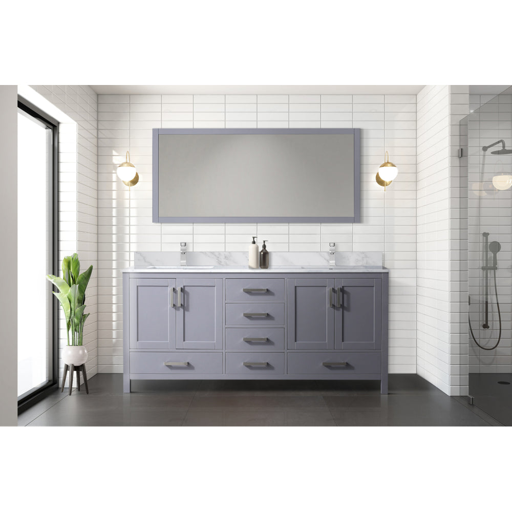 Dark Grey Double Bath Vanity 72 in. W x 22 in. D, Carrara Marble Top, and Faucet Set