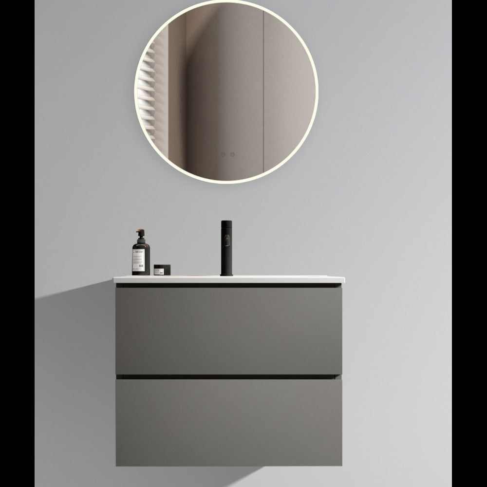 Wall Mount 30" Natural Oak Bathroom Vanity with Ceramic Sink with three faucet holes, Large Storage Floating Bathroom Vanity for Modern Bathroom, Pre-assembled