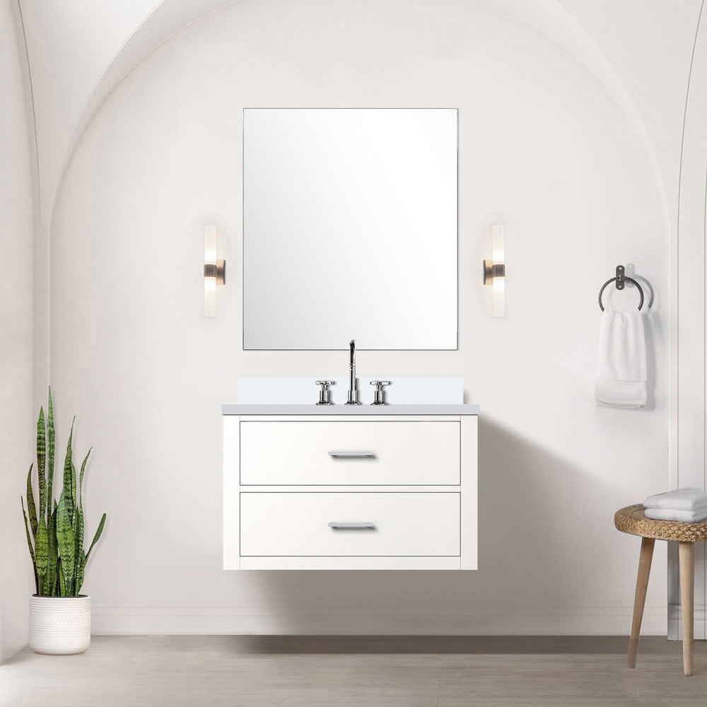 Black Single Bath Vanity 30 in. W x 22 in. D, White Quartz Top, and Faucet Set