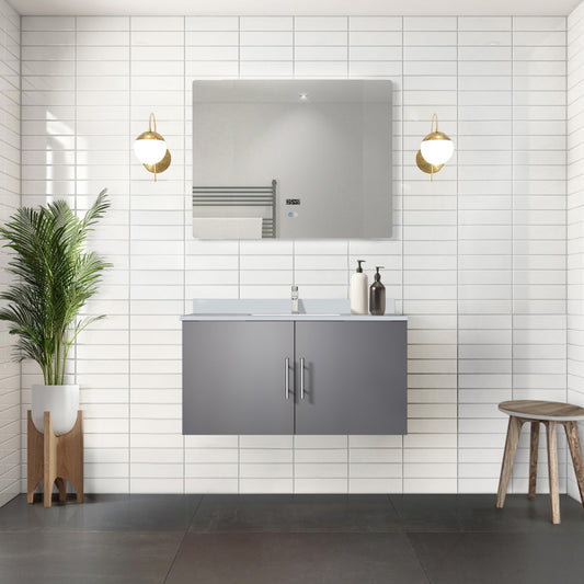Dark Grey Bath Vanity 36 in. W x 22 in. D, White Quartz Top, and Faucet Set