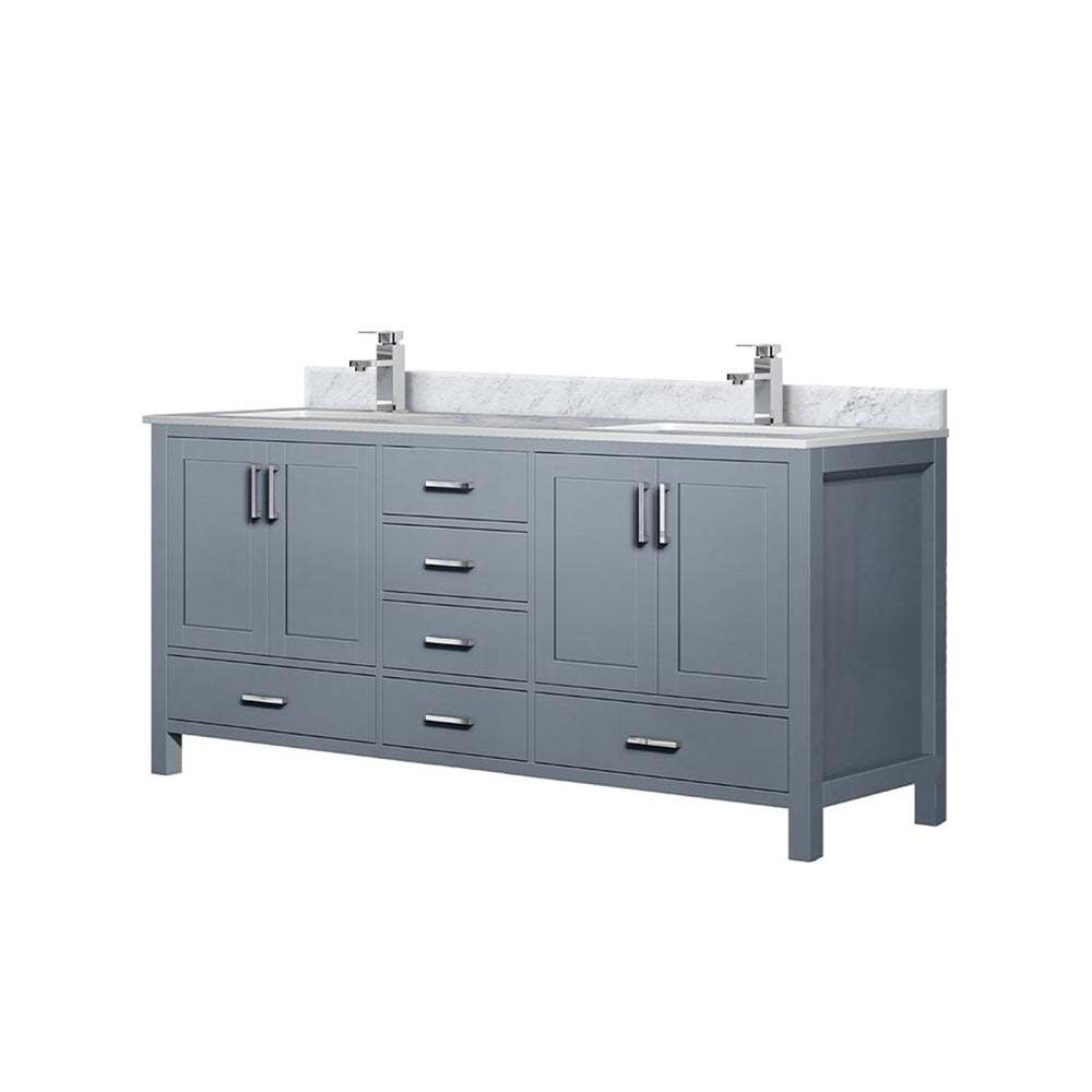 Dark Grey Double Bath Vanity 72 in. W x 22 in. D, Carrara Marble Top, and Faucet Set